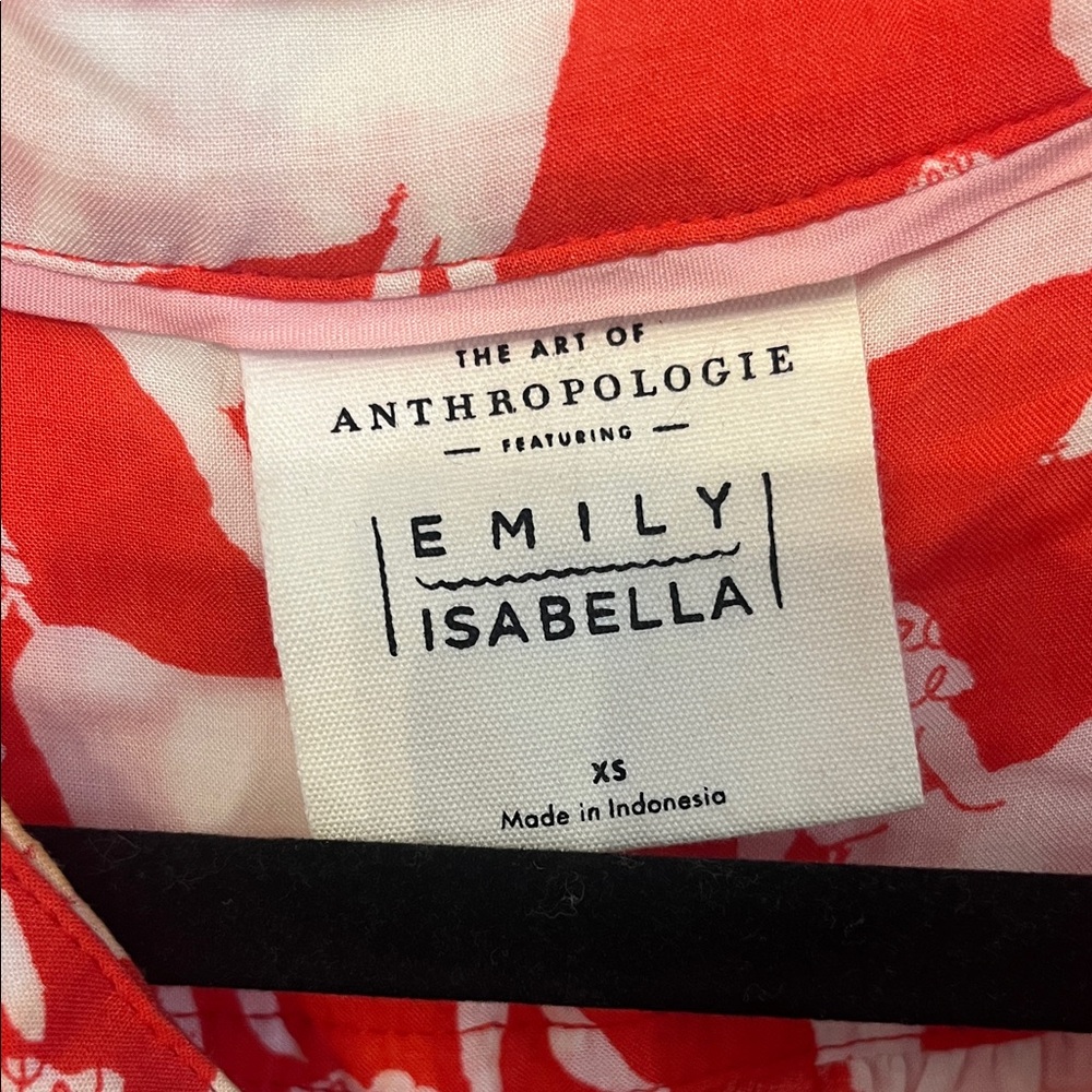 Anthropologie Red Blouse with White Animal Print by Emily Isabella - Picture 2 of 5